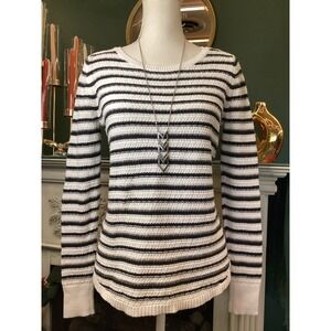 Loft Striped Sweater Womens Small White Black Excellent Cotton Knit